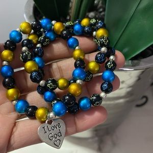 Blue and Yellow Beaded Bracelets Christian Jewelry Gift Ideas
